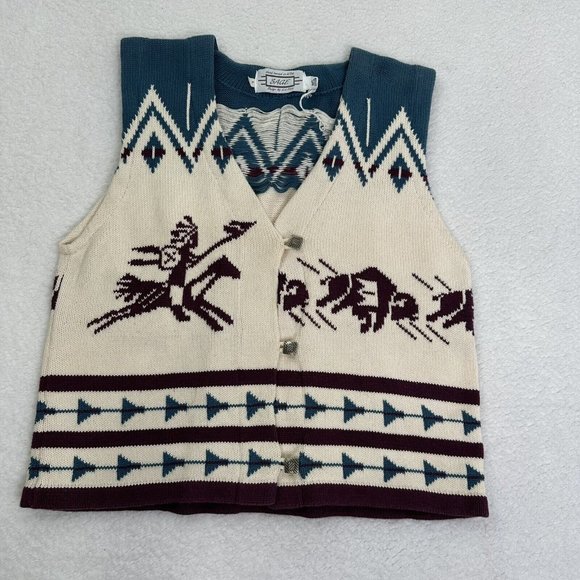 Sage Sweaters - Sage by Liz Ence Women's Hand Loomed Button Sweater Vest Size L Southwest USA